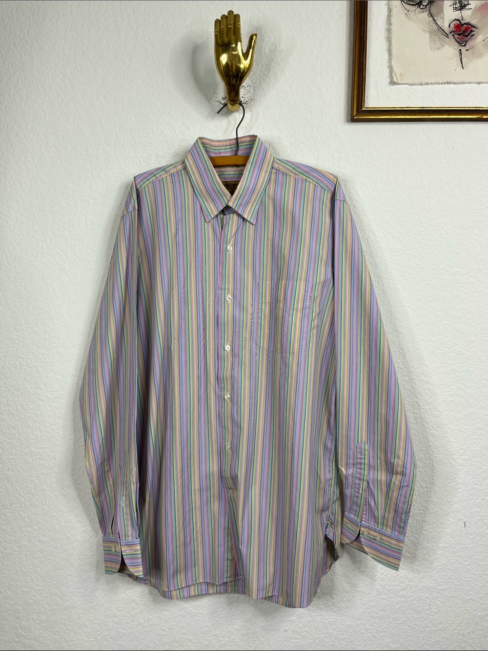 Paul Stuart Striped Button Front Chest Pocket Long Sleeve Top